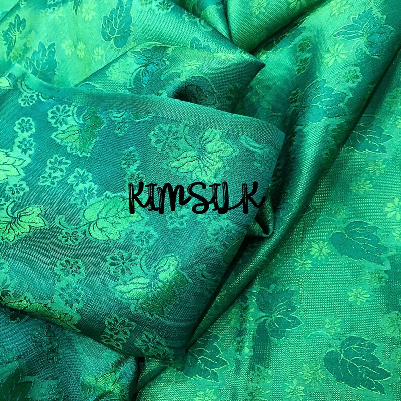 FLORAL MULBERRY SILK Fabric by the Yard Green Silk With Leaf Pattern ...