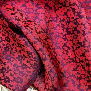 PURE MULBERRY SILK fabric by the yard - Red silk with flower pattern - Handmade silk fabric - Organic fiber - Gift for her - Silk for sewing