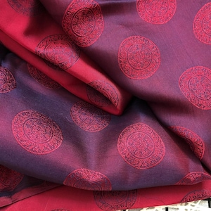 PURE MULBERRY SILK fabric by the yard - Pattern silk fabric - Handmade silk - Red silk - Gift for her - Silk for Sewing - Dress making