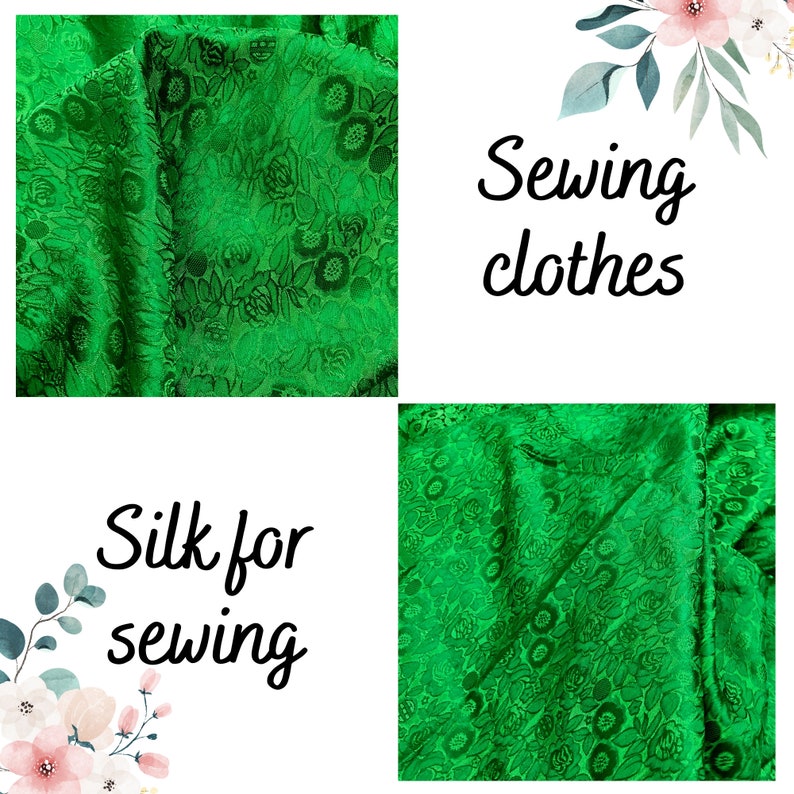 PURE MULBERRY SILK Fabric by the Yard Green Floral Silk Etsy