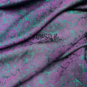 PURE MULBERRY SILK fabric by the yard - Purple floral silk - Handmade silk - Natural fiber - Dress making - Gift for women - Silk for sewing