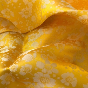 PURE MULBERRY SILK fabric by the yard - Yellow floral silk fabric - Handmade silk fabric - Natural fiber - Dress making - Gift for women