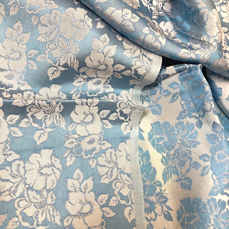PURE MULBERRY SILK Fabric by the Yard Blue Silk With Floral Etsy