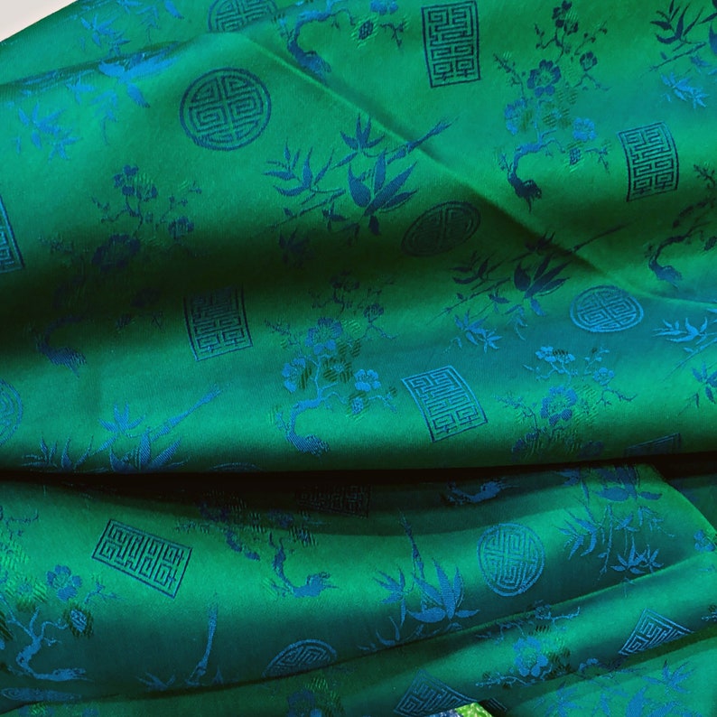 PURE MULBERRY SILK Fabric by the Yard Green Silk With Floral Etsy