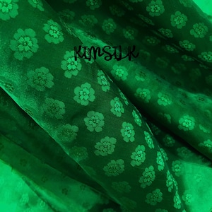 PURE MULBERRY SILK fabric by the yard - Green silk with floral pattern - Handmade silk - Silk for sewing - Dress making - Gift for her