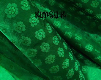 PURE MULBERRY SILK fabric by the yard - Green silk with floral pattern - Handmade silk - Silk for sewing - Dress making - Gift for her