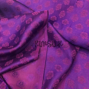 PURE MULBERRY SILK fabric by the yard - Purple floral silk - Natural fiber - Dress making - Gift for her - Silk for Sewing - Sewing clothes