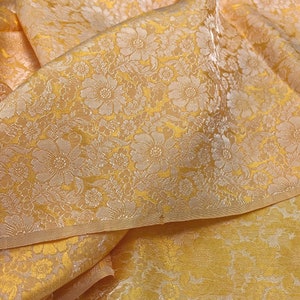 FLORAL MULBERRY SILK fabric by the yard - Yellow floral silk - Handmade silk - Natural fiber - Dress making - Gift for her - Silk for sewing