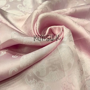 PURE MULBERRY SILK fabric by the yard - Light pink pattern silk - Width 120cm - Handmade silk - Natural fiber - Dress making - Gift for her