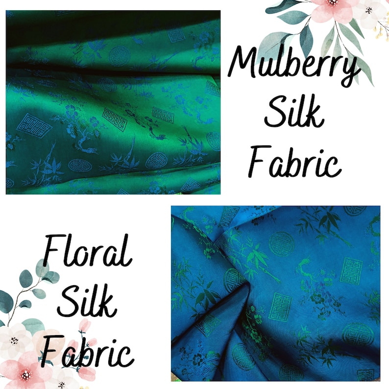 PURE MULBERRY SILK Fabric by the Yard Green Silk With Floral Etsy