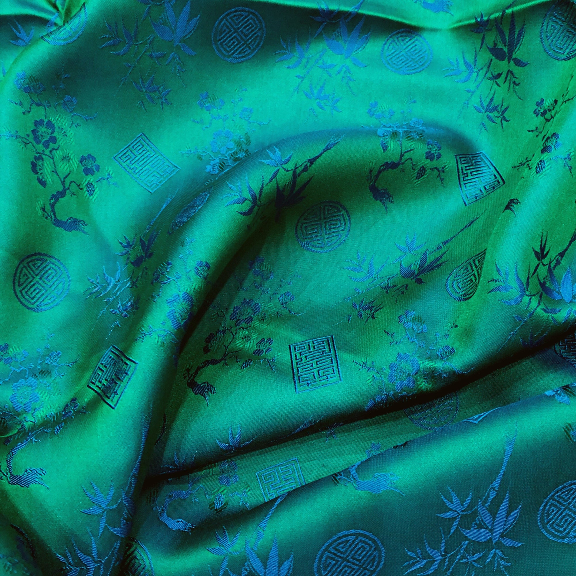 PURE MULBERRY SILK Fabric by the Yard Green Silk With Floral Etsy