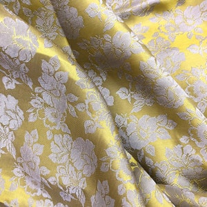 PURE MULBERRY SILK fabric by the yard - Yellow silk with Rose pattern - Handmade silk - Dress making - Gift for her - Silk apparel fabric