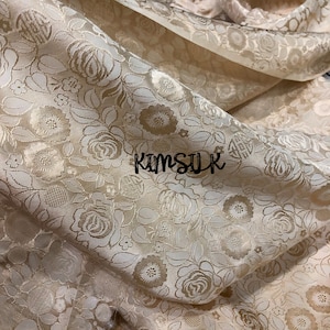 PURE MULBERRY SILK fabric by the yard - Beige floral silk - Natural fiber - Dress making - Gift for her - Sewing clothes - Silk for Sewing