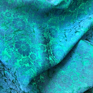 PURE MULBERRY SILK fabric by the yard - Blue silk with floral pattern - Handmade silk fabric - Natural fiber - Dress making - Gift for women