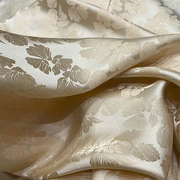 PURE MULBERRY SILK fabric by the yard - Beige floral silk fabric - Natural fiber - Dress making - Gift for women - Silk apparel fabric