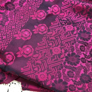 PURE MULBERRY SILK fabric by the yard - Pink flower pattern - Brocade silk - Natural fiber - Dress making - Gift for her - Silk for sewing