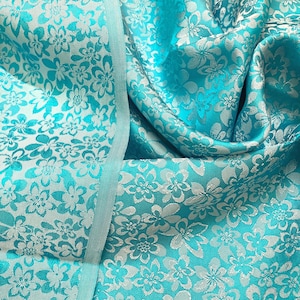 PURE MULBERRY SILK fabric by the yard - Blue silk with floral pattern - Handmade silk fabric - Natural fiber - Dress making - Gift for women