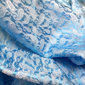 PURE MULBERRY SILK fabric by the yard - Light blue silk with pattern fabric - Handmade silk - Natural fiber - Dress making - Gift for women