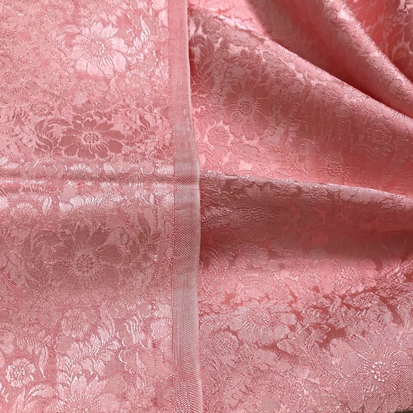 PURE MULBERRY SILK fabric by the yard - Pink silk with Chrysanthemum pattern - Handmade silk fabric - Organic fiber - Gift for women