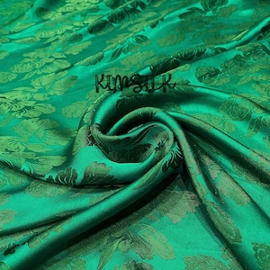 PURE MULBERRY SILK fabric by the yard -  Green floral silk - Width 120cm - Handmade silk - Natural fiber - Dress making - Gift for women