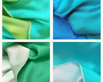 Tela de satén de seda de morera cortada a medida - Seda azul y verde - Seda hecha a mano - Fibra natural - Confección de vestidos - Regalo para ella - Seda para coser