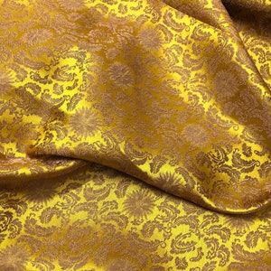 PURE MULBERRY SILK fabric by the yard - Gold floral silk - Natural fiber - Dress making - Gift for her - Silk for sewing - Silk for clothes
