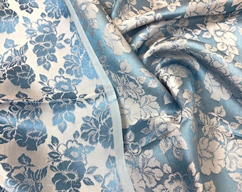 PURE MULBERRY SEIDE Stoff-Bulk-Lager - Blaue Seide mit Blumenmuster - Handgefertigter Seidenstoff - Naturfaser - Kleiderherstellung - Geschenk für Frauen