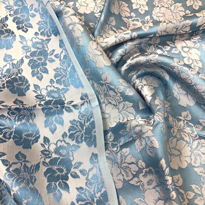 PURE MULBERRY SILK Fabric by the Yard Blue Silk With Floral Etsy