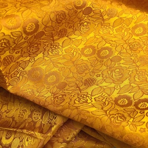 PURE MULBERRY SILK fabric by the yard - Gold rose pattern silk - Handmade silk fabric - Dress making - Gift for women - Silk apparel fabric