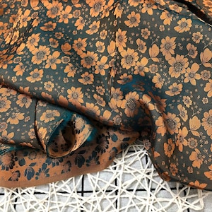 PURE MULBERRY SILK fabric by the yard - Green silk with yellow floral pattern - Handmade silk - Organic fiber - Gift for her - Dressmaking