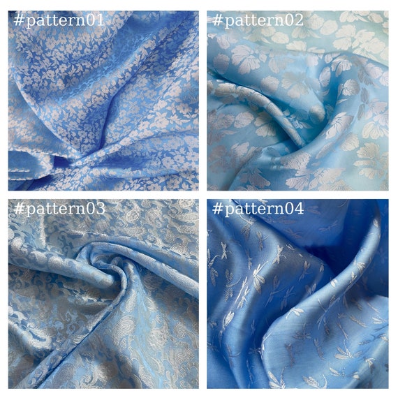 PURE MULBERRY SILK Fabric by the Yard Blue Silk With Floral Etsy