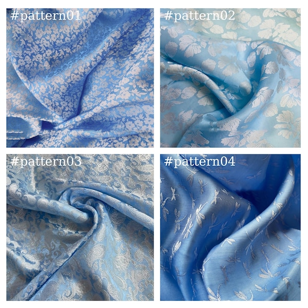 Tissu PURE MULBERRY SILK par yard - Soie bleue avec motif floral - Tissu en soie fait à la main - Fibre naturelle - Confection de robe - Cadeau pour les femmes