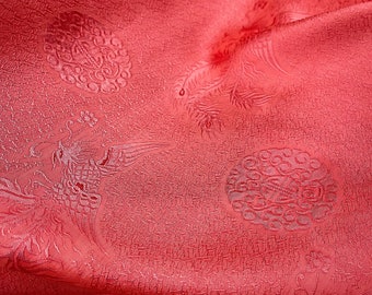 PURE MULBERRY SILK fabric by the yard - Orange pattern silk - Handmade fabric - Natural fiber - Dress making - Gift for her - Sewing clothes