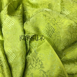 PURE MULBERRY SILK fabric by the yard - Green silk with floral pattern - Handmade silk - Silk for clothes - Dress making - Gift for women