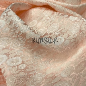 PURE MULBERRY SILK fabric by the yard - Light orange silk with floral pattern - Handmade silk - Natural fiber - Dress making - Gift for her