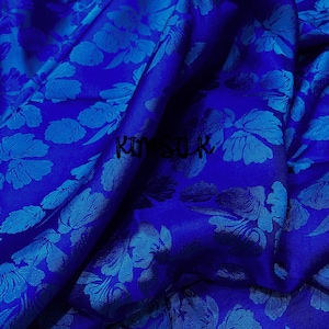 PURE MULBERRY SILK fabric by the yard - Cobalt floral silk - Natural fiber - Dress making - Gift for her - Sewing clothes - Silk for Sewing