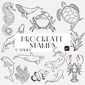 Ocean Procreate Stempel, Pinselstriche, Line Art, Stempel für Einladungen, Line Art, Poster Maker, Meeresstempel, Kommerzielle Lizenz