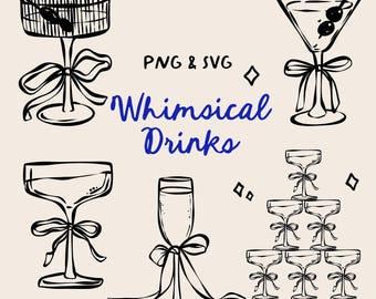 Whimsical Drinks Clipart, Cocktails PNG / SVG, Signature Drink Sign svg, Wedding Drink Images, Commercial License, Wedding Clipart