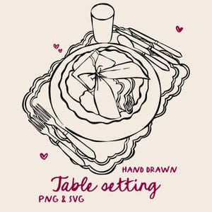 Linjeillustration för dukning PNG/Svg, matbord PNG, nyckfull PNG, dukningsclipkonst, bröllopsinbjudningsteckning