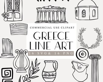 ギリシャのラインアートクリップアート、結婚式招待状グラフィック（PNG、SVG）