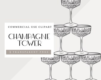 Champagne Tower Illustration | Festive PNG Clipart (Digital Download)