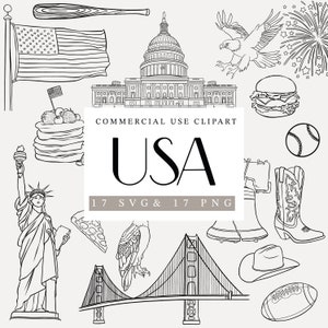 Clipart degli Stati Uniti d'America, USA PNG / SVG, Inviti di nozze, Line Art, Licenza commerciale, Line Usa Clipart, Clipart di matrimonio,