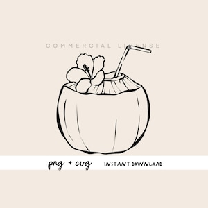 Hand Drawn Coconut Line Illustrations Png / Svg,  Beach PNG, Coconut Clip Art, Sea Drawing, Beach Svg, Beach Coconut PNG, Commercial License