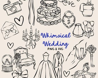 Whimsical Wedding Clipart Bundle, Mr & Mrs, PNG SVG (Digital Download)