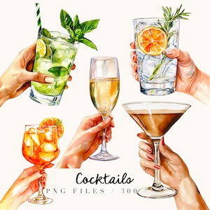 Clipart di mani da cocktail, PNG di cocktail, Cartello di drink esclusivo in formato PNG, Immagini di drink per matrimoni, Licenza commerciale, Clipart di matrimoni