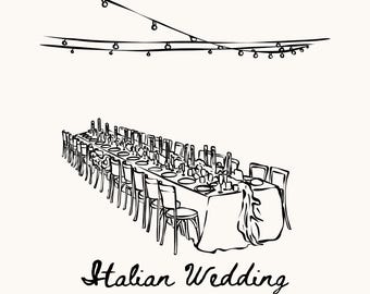 Italiaanse bruiloftsreceptie lijntekeningen illustratie (PNG, SVG)