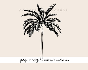 Hand Drawn Palm Tree Line Art, Tropical Beach SVG PNG (Commercial License)