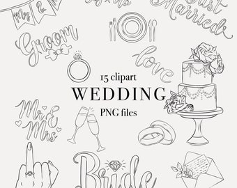 Wedding PNG Bundle | Wedding Line Clipart | Marriage PNG | Mr And Mrs clipart | Wedding Invitations | Commercial License