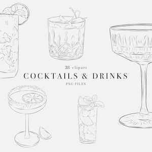 Cocktail Illustrations | Cocktails PNG | Signature Drink Sign | Wedding Drink Images | Line Art Clipart | Commercial License | Line Drinks