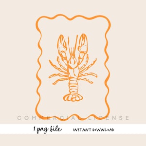 Lobster Line Art PNG, Beach Clipart, Summer Sublimation Design, Beach Line Art Clipart, POD design, PNG file, Sublimation Png